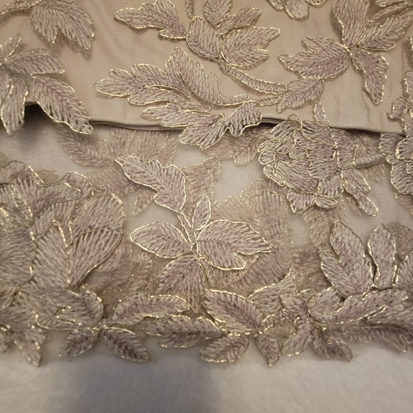 Tadashi Shoji Sz 8 Maci Gold Lace V-Neck Floral Embroidered Lined Cocktail Dress - Picture 12 of 16